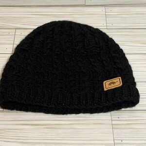 Turtle Fur Wool Knit Beanie Hat Black Fleece Lined Handmade Nepal Winter